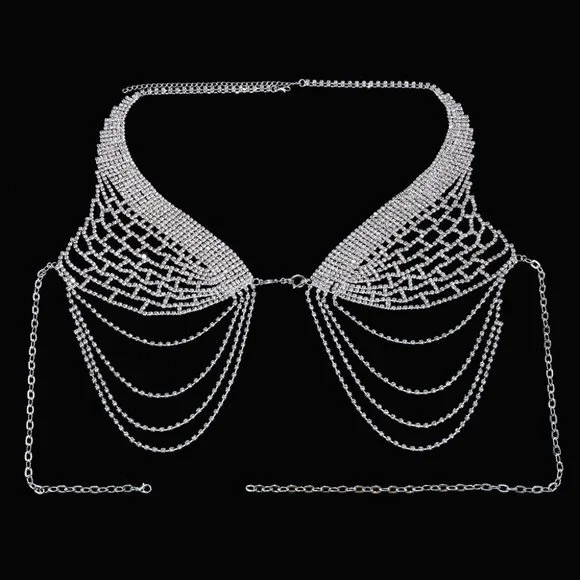 Tassel Underwear Rhinestone Bra Thong Lingerie Body Chain Bikini Body Jewelry - Picture 5 of 7